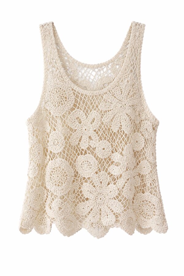 Blusa de Hilo de Punto Calado con Motivos Florales