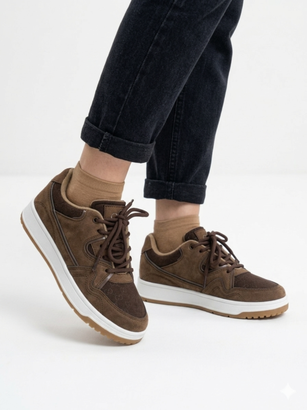Tenis de Piel Mixta "Tech-Suede" - Marrón Chocolate y Gris
