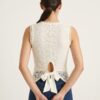 Blusa de Encaje Floral Con Espalda Descubierta y Lazo Satinado