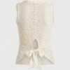 Blusa de Encaje Floral Con Espalda Descubierta y Lazo Satinado