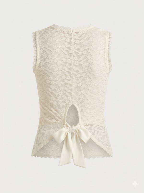 Blusa de Encaje Floral Con Espalda Descubierta y Lazo Satinado