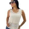 Blusa de Encaje Floral Con Espalda Descubierta y Lazo Satinado