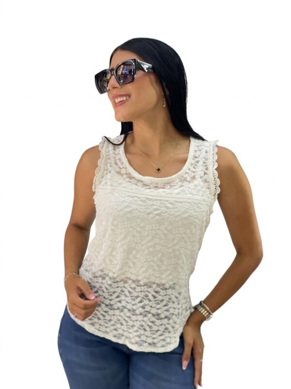 Blusa de Encaje Floral Con Espalda Descubierta y Lazo Satinado