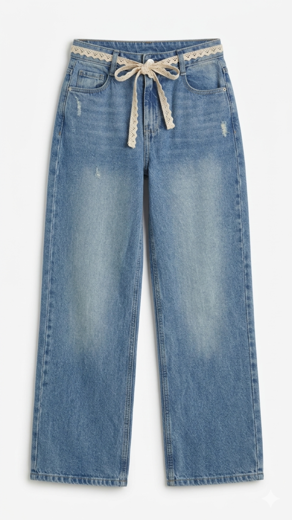 IMG_2084 Jean Wide Leg con Cinturón de Encaje y Detalles Distressed